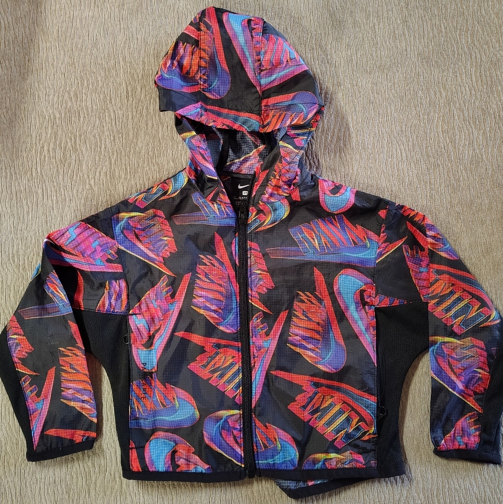 Nike Jacket Boys Youth 2T Black Red Blue Swoosh Logo Packable Hooded Windbreaker